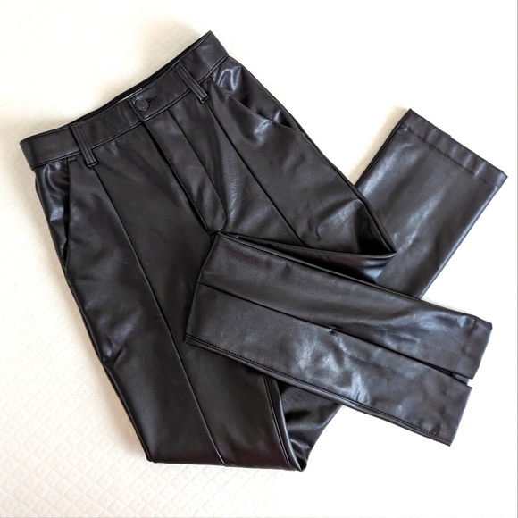 Abercrombie & Fitch Skinny Ultra High Rise Vegan Black Leather Slit Pants, sz 24 - Picture 2 of 16